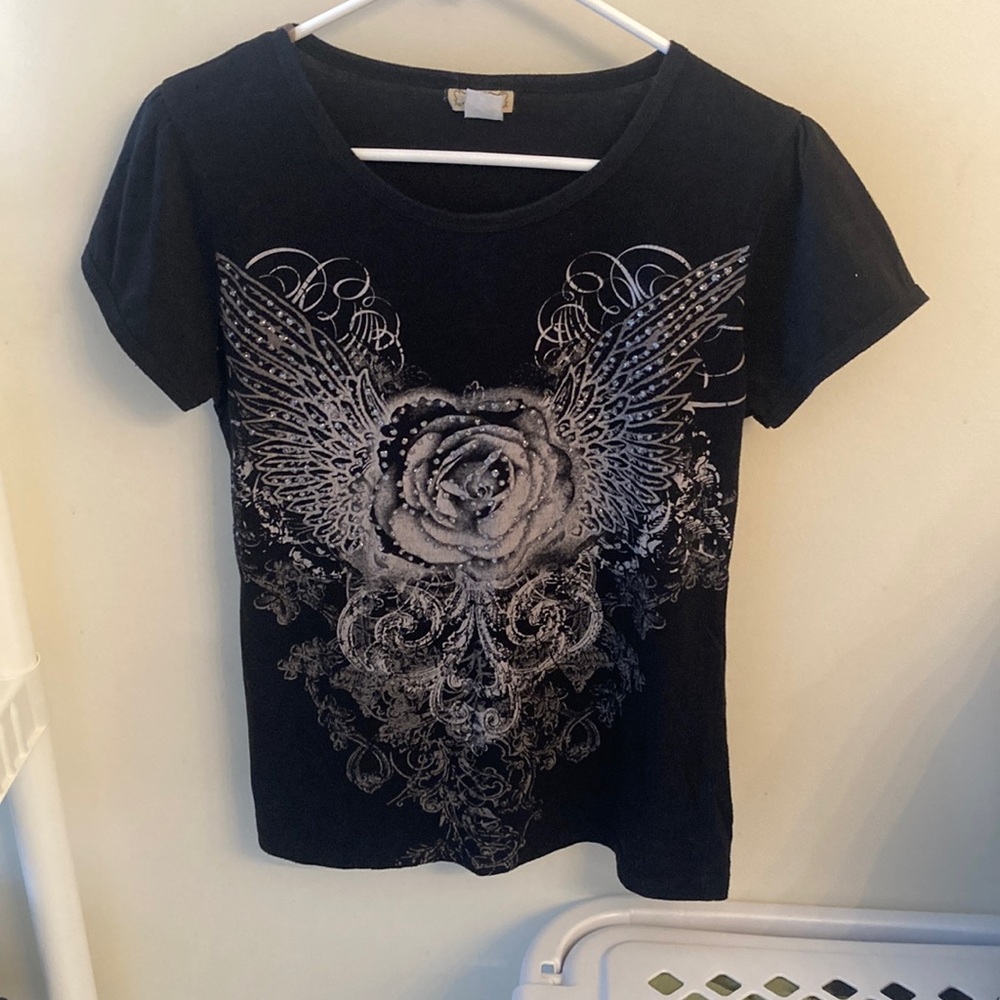 Ever Blue Black Graphic Tee Sz Small